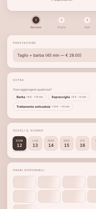 La pagina di prenotazione online di un salone su OMNIA
